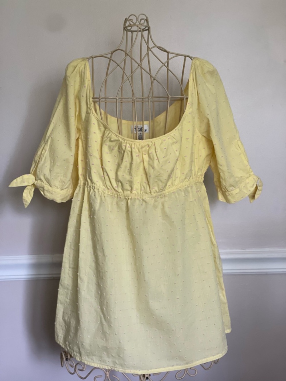 Lilly Pulitzer Pale Yellow Blouse with Pink Dot Embroidery